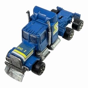1980s Blue Big Rig 2 Semi Tractor Trailer 1/87 JA-RU Truck 3.25" Length